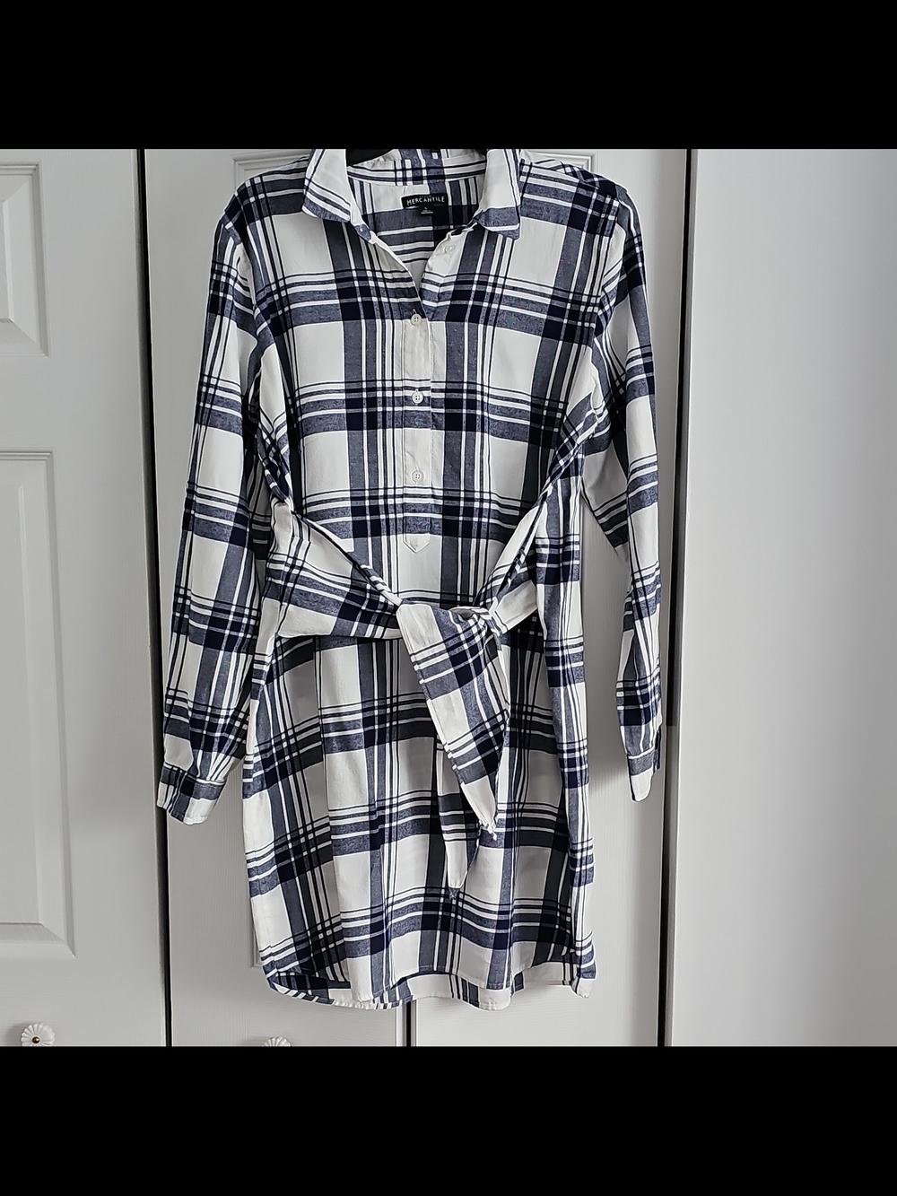 J. Crew Mercantile Navy and White Plaid Midi Dress